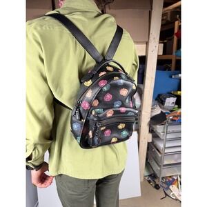 Coach‎ Leather Floral Backpack Mini Black Multi Color Roses Charm